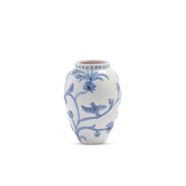 LILLE WHITE/BLUE EMBOSSED VASE SM