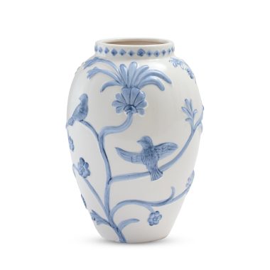 LILLE WHITE/BLUE EMBOSSED VASE LG