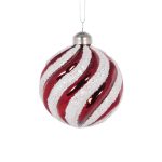 RED/ WHITE GLITTER SWIRL ROUND BAUBLE