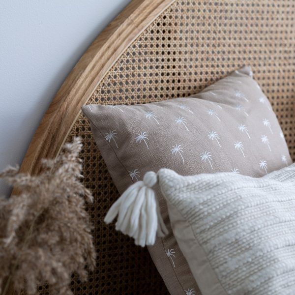 Palm Tree Embroided Ochre Cushion