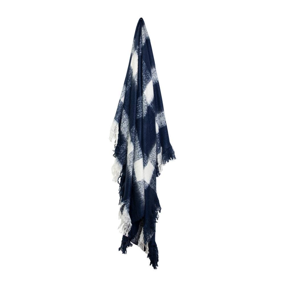 Wren Faux Mohair Throw Navy White
