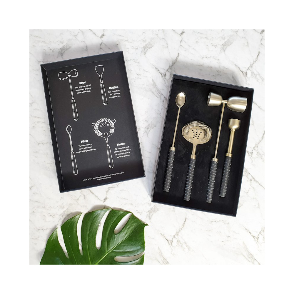 WHS Cocktail Tool Set Brass Leather