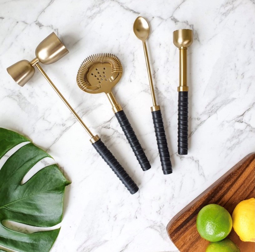 WHS Cocktail Tool Set Brass Leather