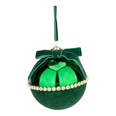 Green Flocked Gold Trim w/Bow Ball