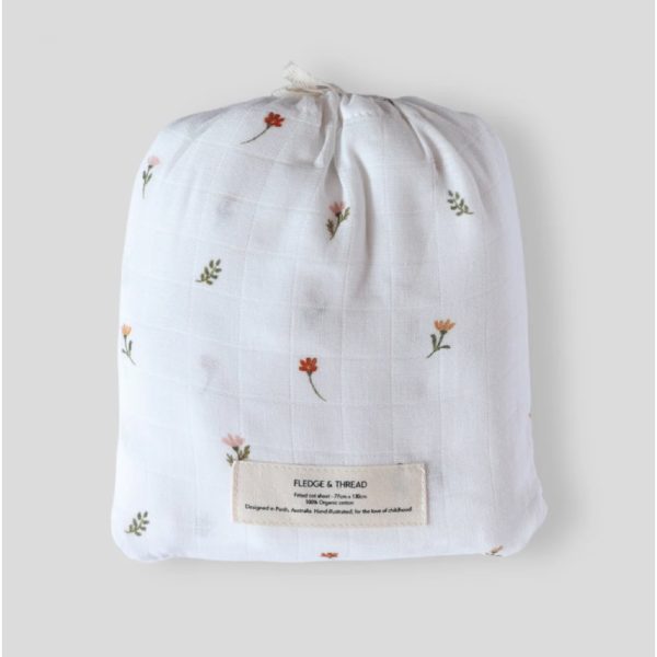 Cot Sheet - Cream Flora