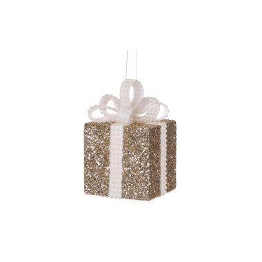 10cm Champagne/White Glitter Gift Box
