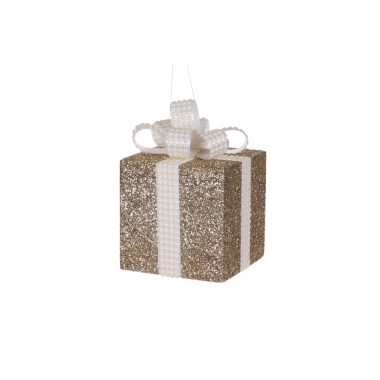 20cm Champagne/White Glitter Gift Box