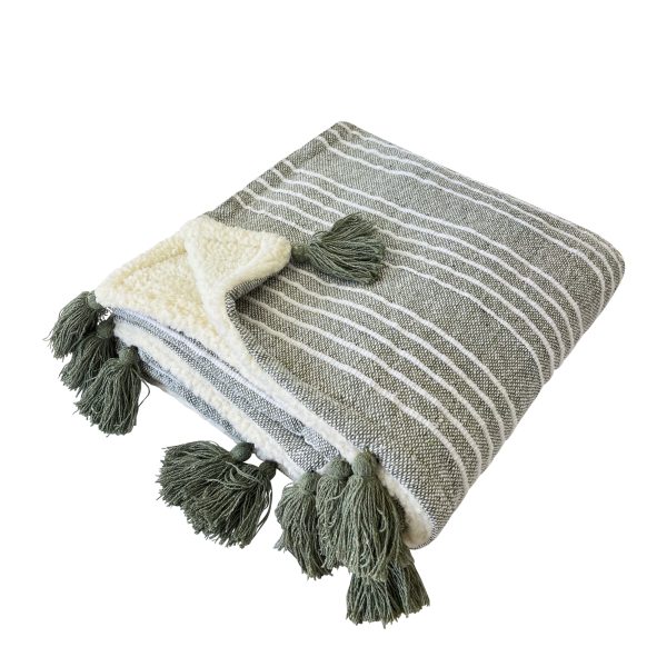 Mandy Stripe Throw Forest Green/Ivory