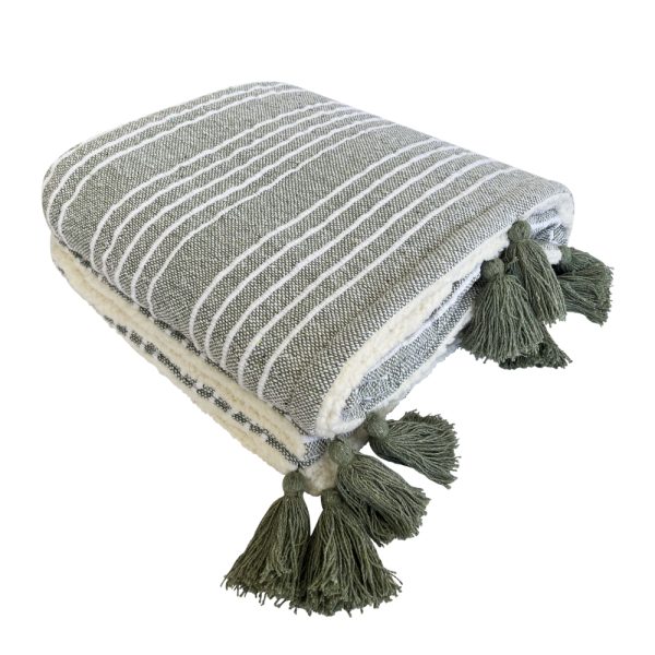 Mandy Stripe Throw Forest Green/Ivory