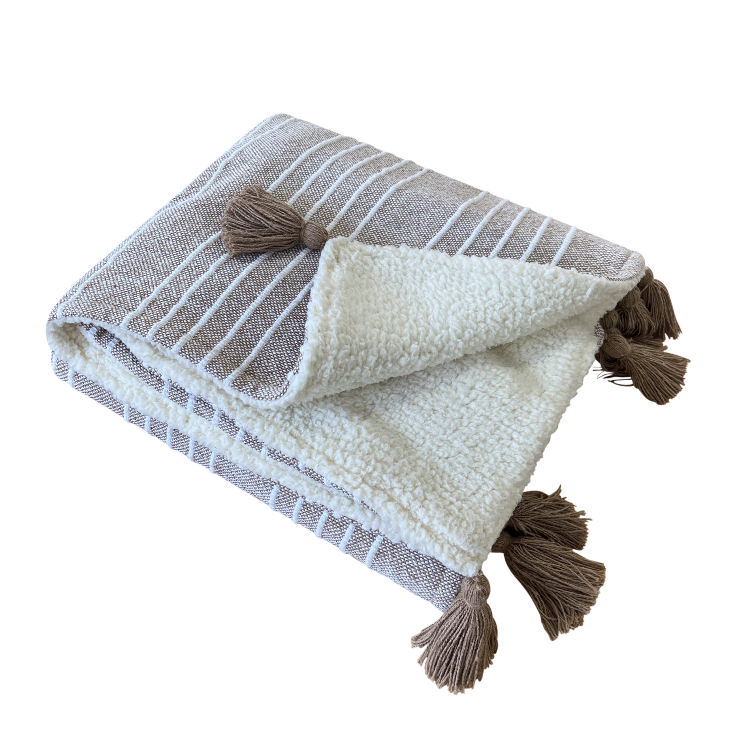 Mandy Stripe Throw Taupe & Ivory