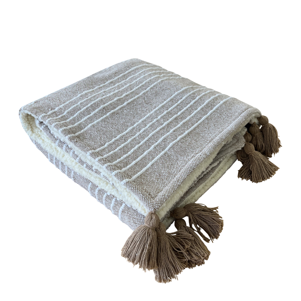 Mandy Stripe Throw Taupe & Ivory